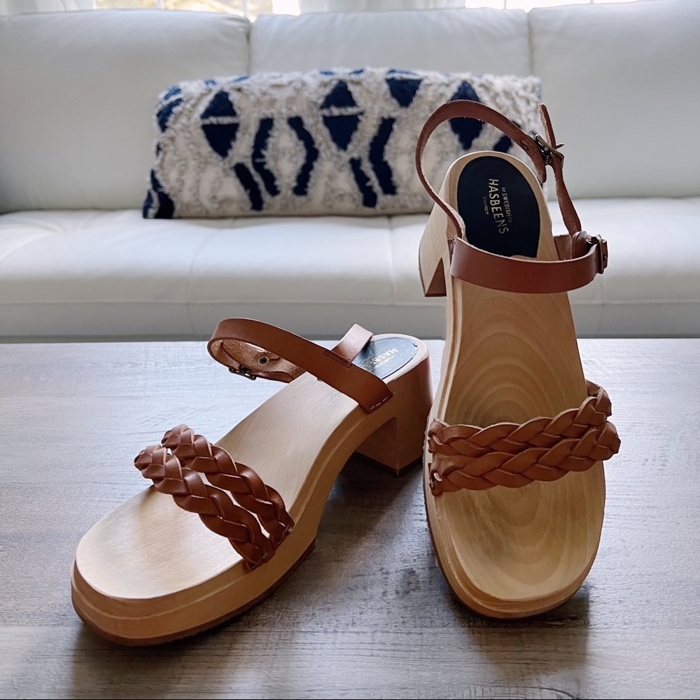 Swedish Hasbeens Brown Leather Women's Sandals (Size 41)